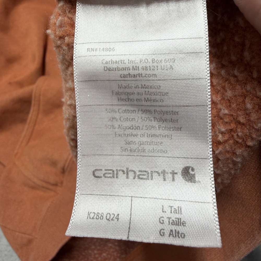 Carhartt Hoodie Mens LT Orange Loose Fit Fleece Pullover Sweatshirt Logo K288 - Picture 5 of 6